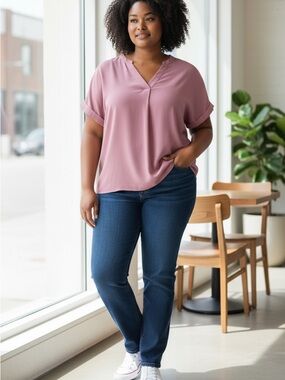 RACHEL ROY  V-Neck Dolman Blouse in Mauve pick size xxl